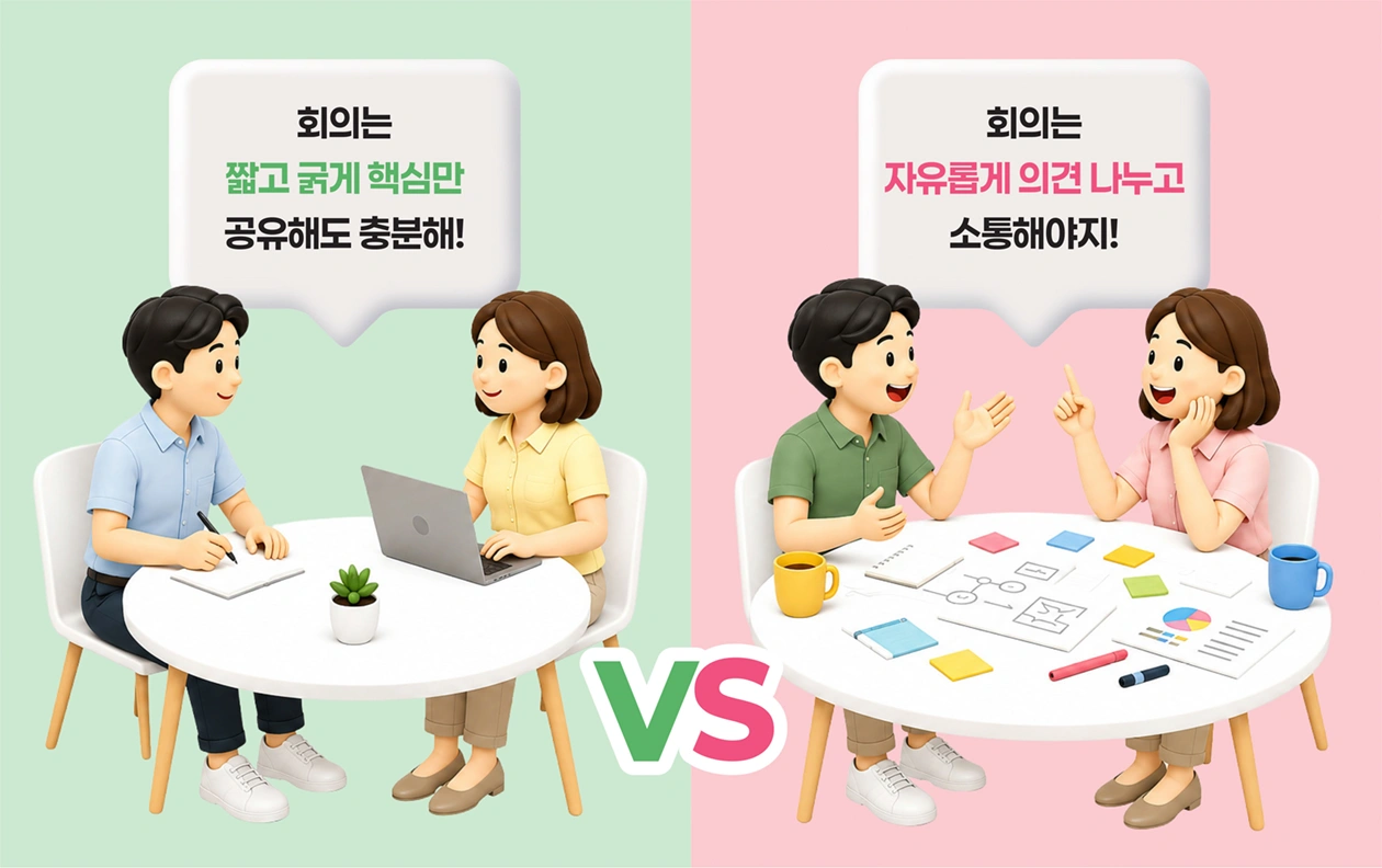회의는 [미니멀형 회의 VS 대화형 회의]